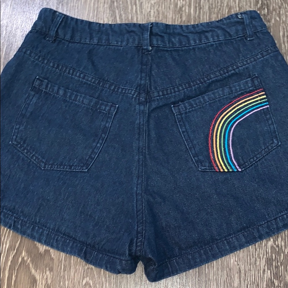 High waisted denim shorts rainbow pocket size S